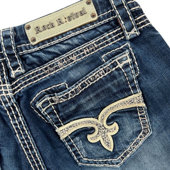 Rock Revival Denim - Rock Revival Ella Easy Boot Jeans Womens 28 Blue Contrast Stitch Y2K Bling Boho
